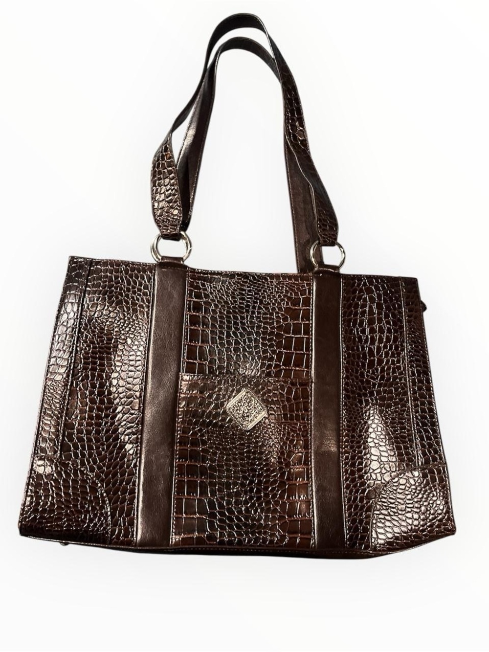 2000s Brown crocodile textured tote bag / purse